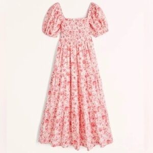 Abercrombie & Fitch Smocked Bodice
Poplin Pink Floral Midi Dress
